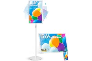 PWR4GTR 15.6" Digital Signage with 10000mAh Battery, Capacitive Touchscreen Advertising Display, Adjustable Stand, Android 11 Commercial LCD Monitor with Auto Play, Wireless Screen Mirroring, 4+64GB, White