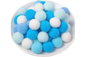 QIKAARA 150 Pieces Pom Poms Blue and White, 1 inch Fuzzy Craft Pompoms, Soft Fluffy Puff Balls for DIY Arts and Bulk Craft Making Decorations Supplies (Blue Series, 2.5 cm / 25 mm)