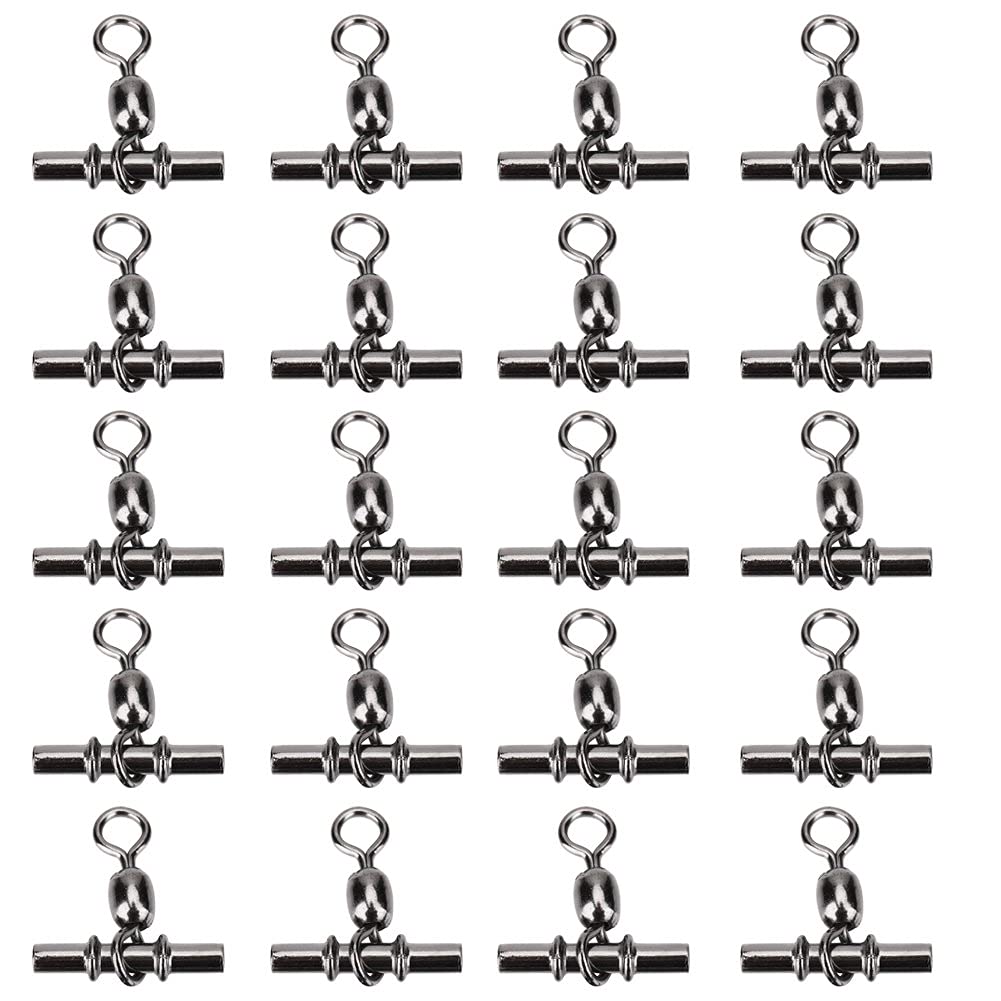 20pcs Fishing Swivels Rings Connector T-Shape Rigid Cross-Line 5 Types Fishing Accessories (2/0#)