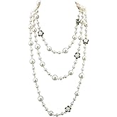 Fashion Design Chic Long Imitation Pearl Clover Flower Strand Necklace for Women