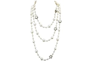 JOKIMU Fashion Design Chic Long Imitation Pearl Clover Flower Strand Necklace for Women