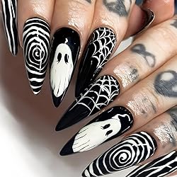 24Pcs Halloween Press on Nails Almond Long Ghost