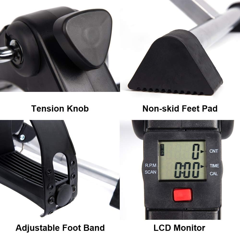 DECELI Under Desk Bike Pedal Exerciser-Folding Portable Exercise Peddler with Electronic Display for Legs and Arms Workout（Black）: Health & Personal Care