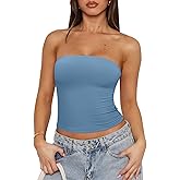 REORIA Women's Strapless Tube Top Double Lined & Non-Slip Y2K Backless Crop Tops for Summer Going Out