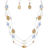 Coiris Layered Chunky Statement Necklace for Women Boho Colorful Costume Jewelry for Women Multi-Layer Long Beaded Necklaces and Earring Jewelry Set for Women