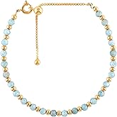 InfinityGemsArt Bracelets For Women Birthstone Jewelry Micro Beads Beaded Stone Bolo Single Slider Crystals Gemstones 14K Gold Plated Adjustable Chain, best Gifts For Her.
