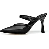 XUNHGAXE Mesh Kitten Heels for Women Slip On Pointed Closed Toe Mules Heeled Sandals Cute Pumps Dress Party