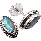SilverStarJewel Cut Labradorite Earrings 0.4" Solid Sterling Silver Ladies Stone