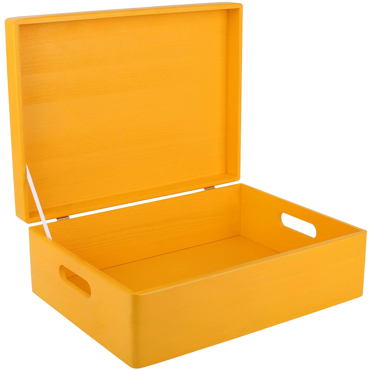 Creative Deco XL Large Yellow Plain Wooden Storage Box | 40 x 30 x 14 cm (+/-1 cm) | Hinged Lid & Handles | Gift Christmas Xmas Box Storage | UNSANDED Wood Keepsake Memory Craft Chest