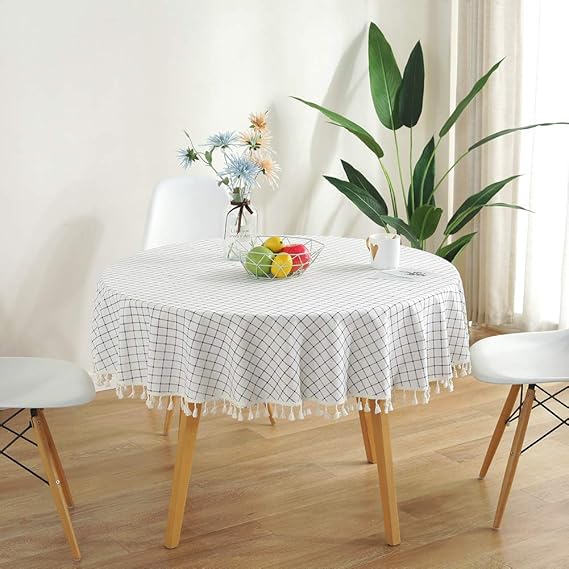 Meiouns Round Tablecloths Cotton and Linen Table Cloth Tassel Circle
