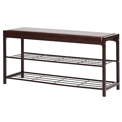 2-Tier Shoe Rack Bench with Faux Leather Seat Kuwait Ubuy