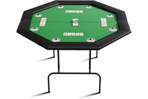 Octagon Poker Table with Collapsible Legs, Casino Leisure Gamimg Table for 8 Players, Texas Holdem Blackjack Poker Table with