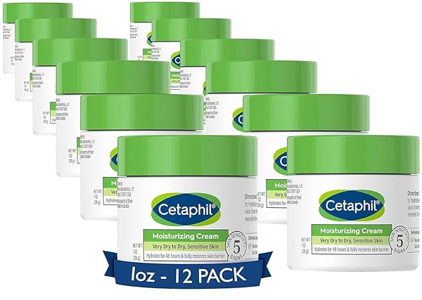 CETAPHIL FACE & BODY MOISTURIZER, HYDRATING MOISTURIZING CREAM FOR DRY TO VERY DRY, SENSITIVE SKIN, NEW 1 OZ 12 PACK, FRAGRANCE FREE, NON-COMEDOGENIC, NON-GREASY