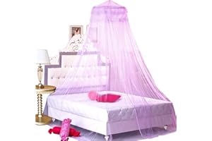 BCBYou Princess Bed Canopy Netting Mosquito Net Round Lace Dome for Twin Full and Queen Size Beds Crib with Jumbo Swag Hook (Purple)