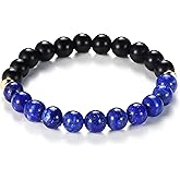 HOZEAL Lapis Lazuli Onxy Crystal Bracelet, Blue Friendship Gemstone Beaded Protection Bracelets, for Men Women Wealth Prosperity Lucky Agate Stone Jewelry Chakra Bracelet