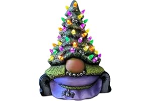 Bbymie Ceramic Halloween Tabletop Tree, Gnome Figurine Decoration, Lighted Halloween Tree Decoration with Spiders and Bulbs, 