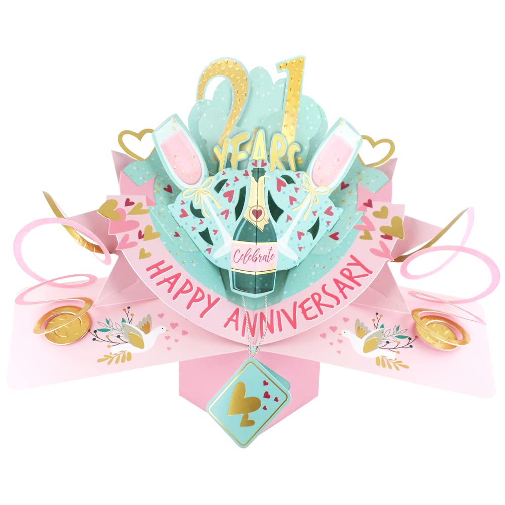 21 Years Happy 21st Anniversary Pop-Up Greeting Card Love Kate's 3D Pop Up Cards POP216MC21