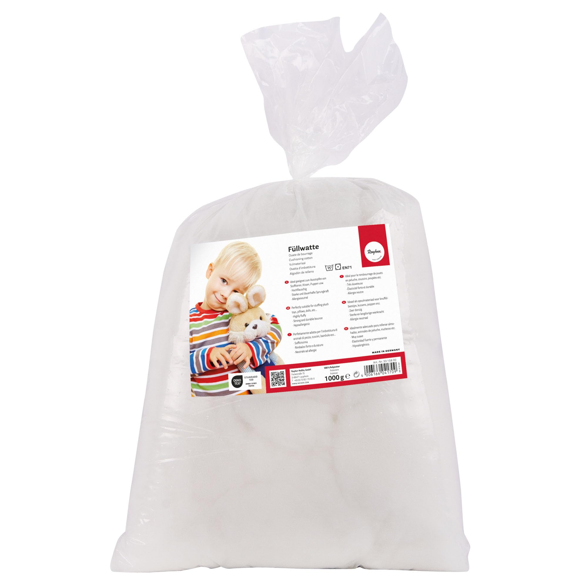 RAYHER Cushioning Cotton, Highly Fluffy, Flakes, Bag 1kg, White, 1 kg