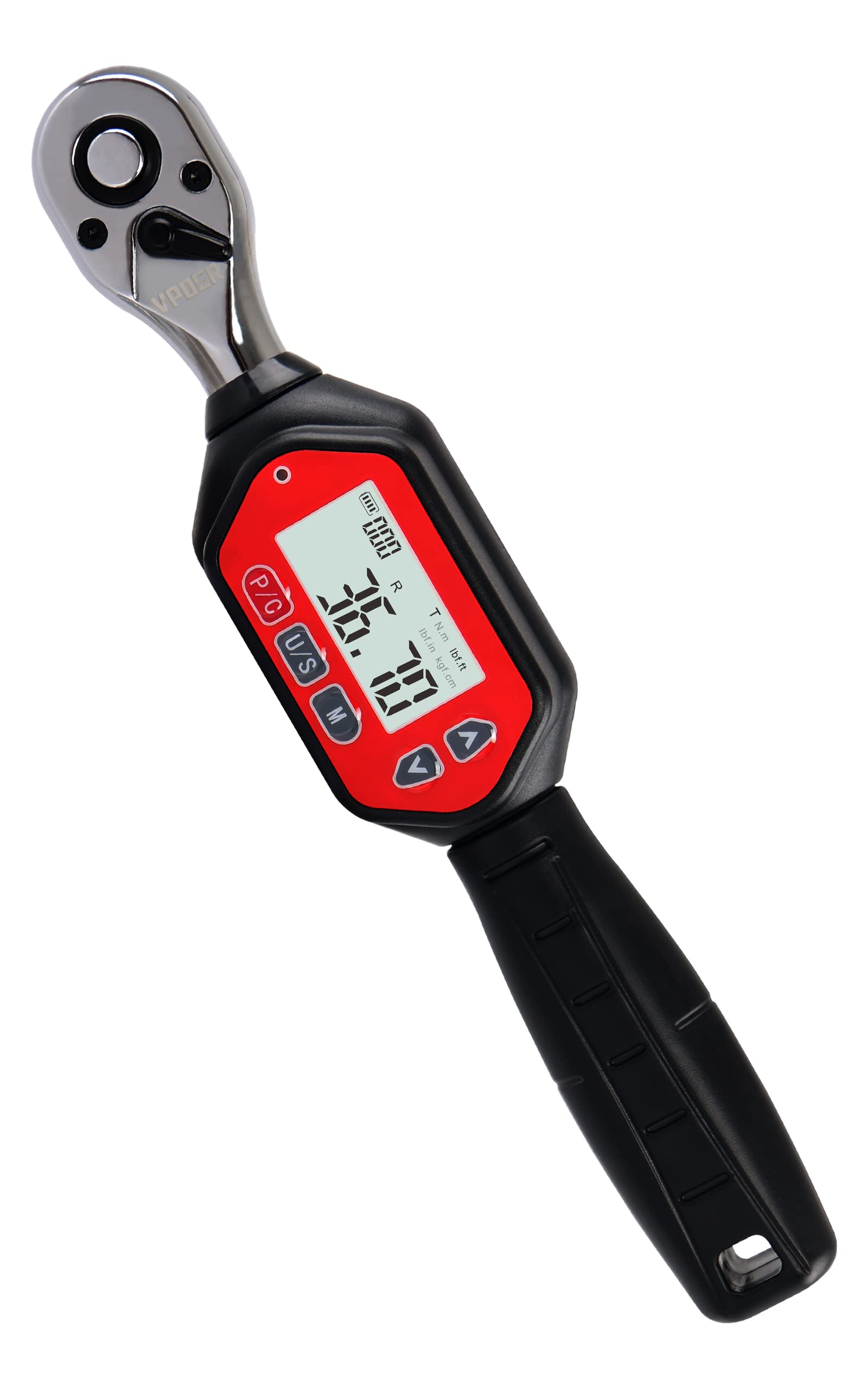 VPOER Digital Torque Wrench 3/8-inch Drive, 1.33-44.25 ft-lbs (1.8-60 Nm) (16-531 inch Pound) with Buzzer & LED, Calibrated (VTWM-60), Red