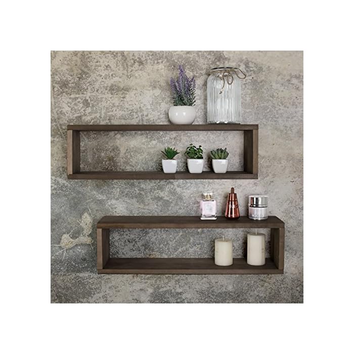 MyGift 24 Inch Wall Mounted Dark Brown Solid Wood Cubby Floating