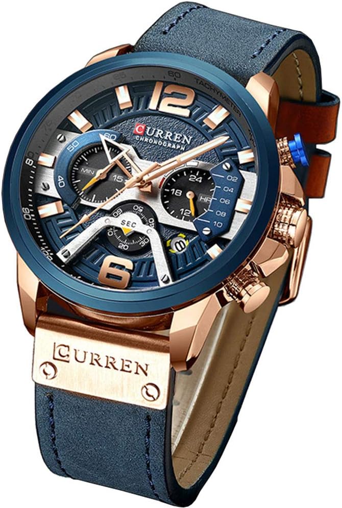 Mens Watches, Fashion Military Watches for Men Analog Quartz Watch Men with 3 Sub-Dials and Leather Straps, Chronograph Date