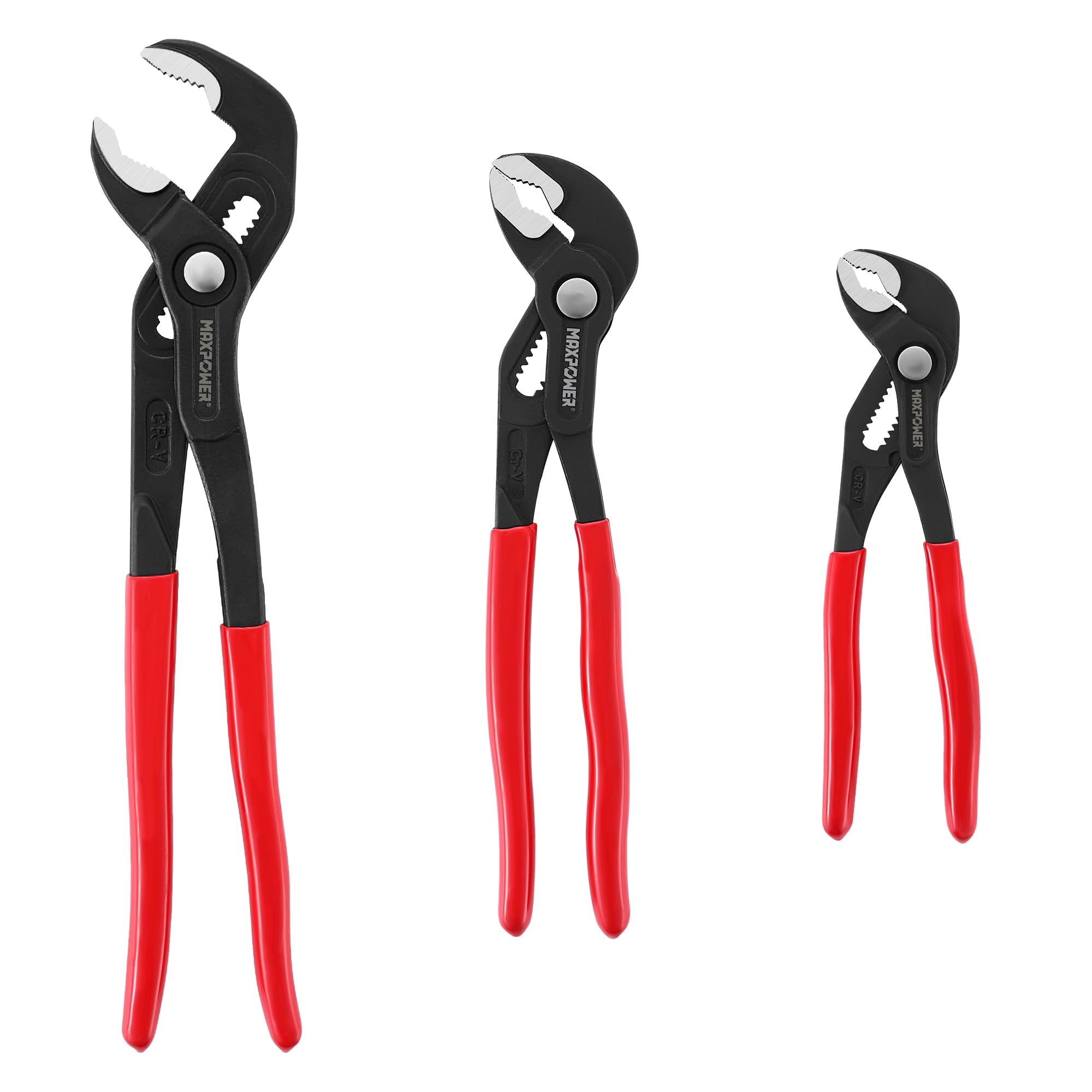Photo 1 of ***MISSING PARTS***
MAXPOWER 7" 10" 12" Water Pump Pliers Set, Quick Adjustment Push Button Locks Pliers, with Max Jaw Capacity 0.98" 1.4" 1.6"