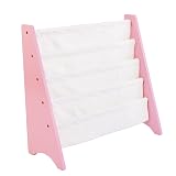 Humble Crew 4-Tier Kids Bookshelf, Pink/White - Premium Book Shelf for Kids Rooms with Four Deep Pockets - Toddler Sling Book Rack with Deep Sleeves, Nursery Bookcase Organize
