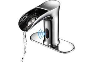 CDLODIN Automatic Sensor Touchless Waterfall Bathroom Sink Faucet, Modern Electronic Sensor Lavatory Faucet, Chrome Hands Free Vanity Faucets with Control Box and Temperature Mixer