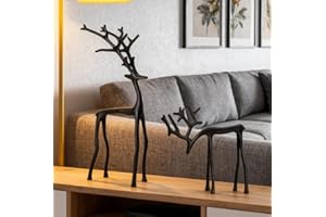Reindeer Christmas Decor,Set of 2 Black Reindeer Statues Figurines, Elegant Indoor Holiday Decor for Mantel Fireplace Living 