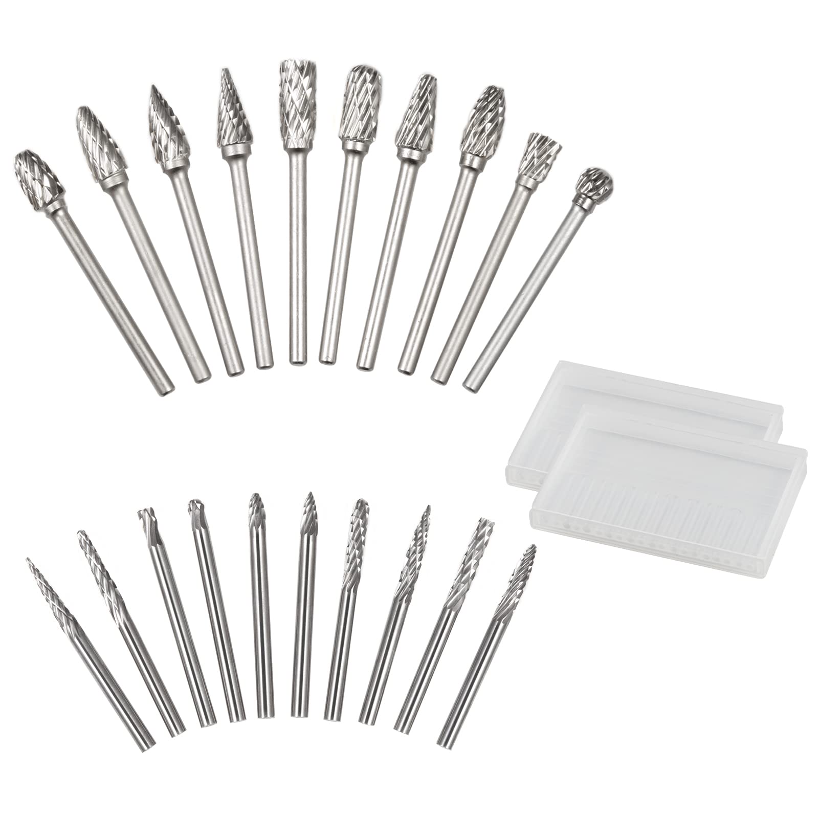 SPEEDWOX 1/8" Double Cut Carbide Rotary Burr Set, Tungsten Carbide Double Cut Rotary Burr Set, Double Cut Carving Burr Bits Tungsten Carbide for Woodworking, Engraving, Carving(3mm,6mm）