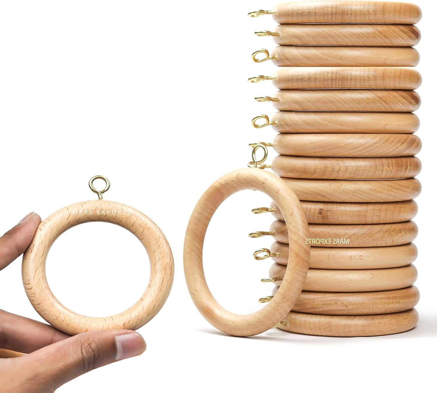 Premium Wooden Curtain Rings for Door and Window Decoration, 24 Pieces | Wood Drapery Rod Rings | Inner Dia 1.75 Inch and Outer Dia 2.5 Inch (Beech Wood)