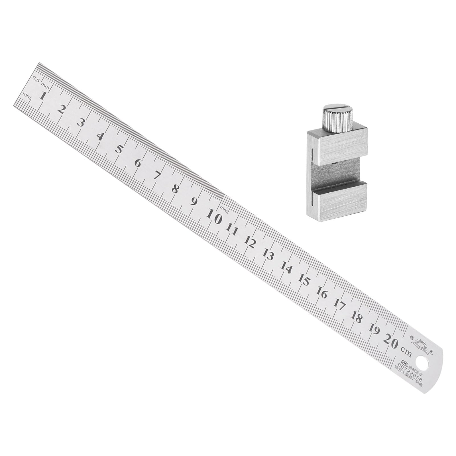 Kozelo Stainless Steel Ruler - [20cm/8 Inch] Double Reading Measuring Tools with 27mm Scriber Block for Architectural Design Use | Silver Tone