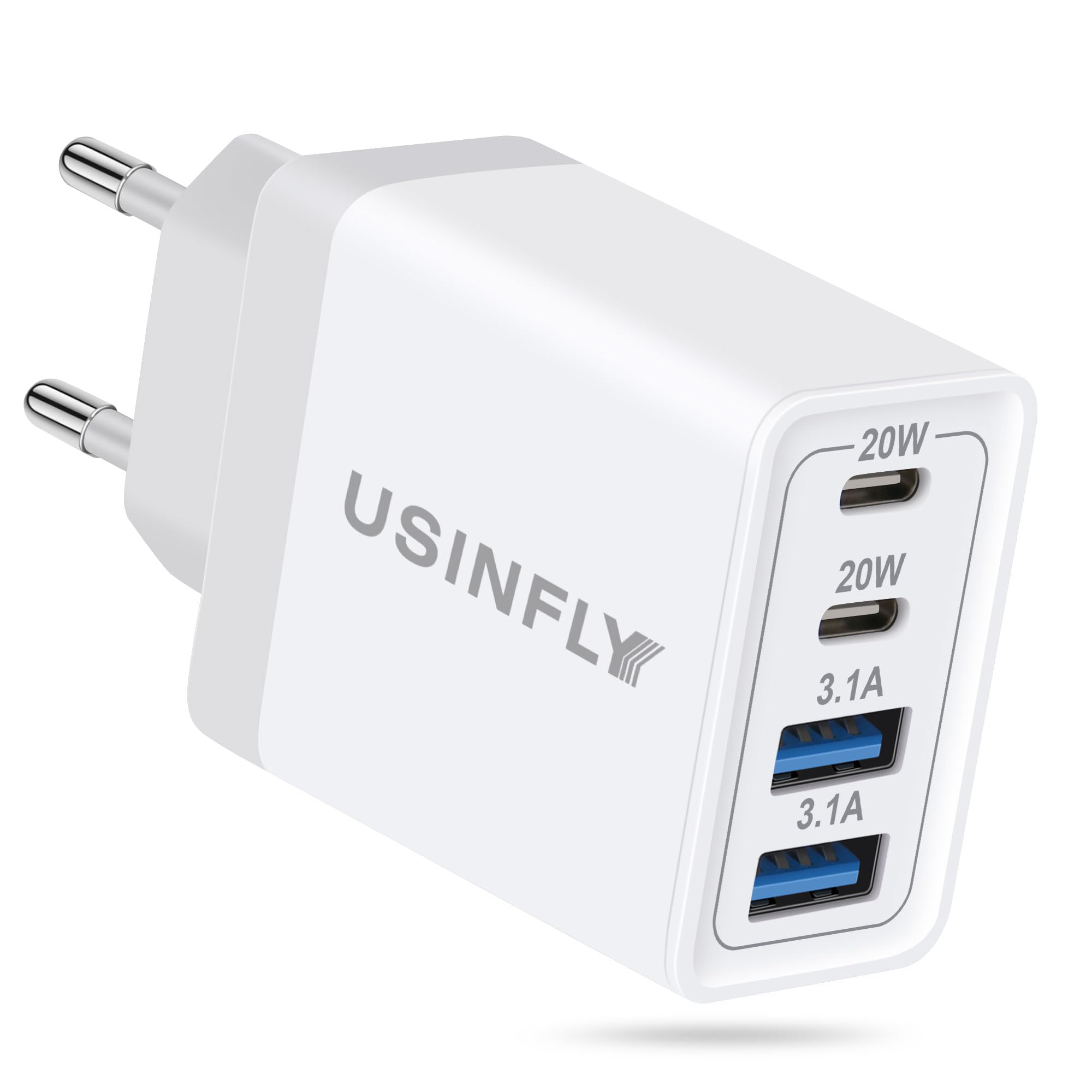 Photo 1 of USINFLY European Travel Plug Adapter, 40W 4-Port USB C Wall Charger Plug Type C Fast Charging Block International Power Adaptor US to Europe EU for iPhone 17 16 15 14 13 12 11 Pro Max XS, iPad, Galaxy