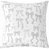 Watercolor Bow Throw Pillow Covers for Kids Girls Cute Grey Bowknot Cushion Case Set of 1 18 x 18-Inch Coquette Bows Decor Pillowcase Bedroom Decor Soft Microfiber Dreamy Princess Style Indoor Outdoor