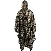 Zicac Outdoor Ghillie Suit 3d Leafy Camo Poncho for Men Hunting Bird Watch Military CS Woodland Hoodie Camouflage Cloak