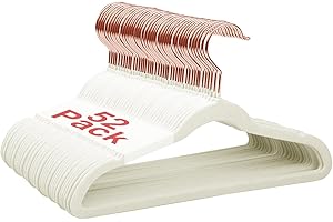 Wellong Baby Velvet Hangers, 52 Pack Kids Clothes Hangers with Non-Slip Shoulder Notches, Storage Organizer for Infant and Toddler Cream (Rose Gold Hook)