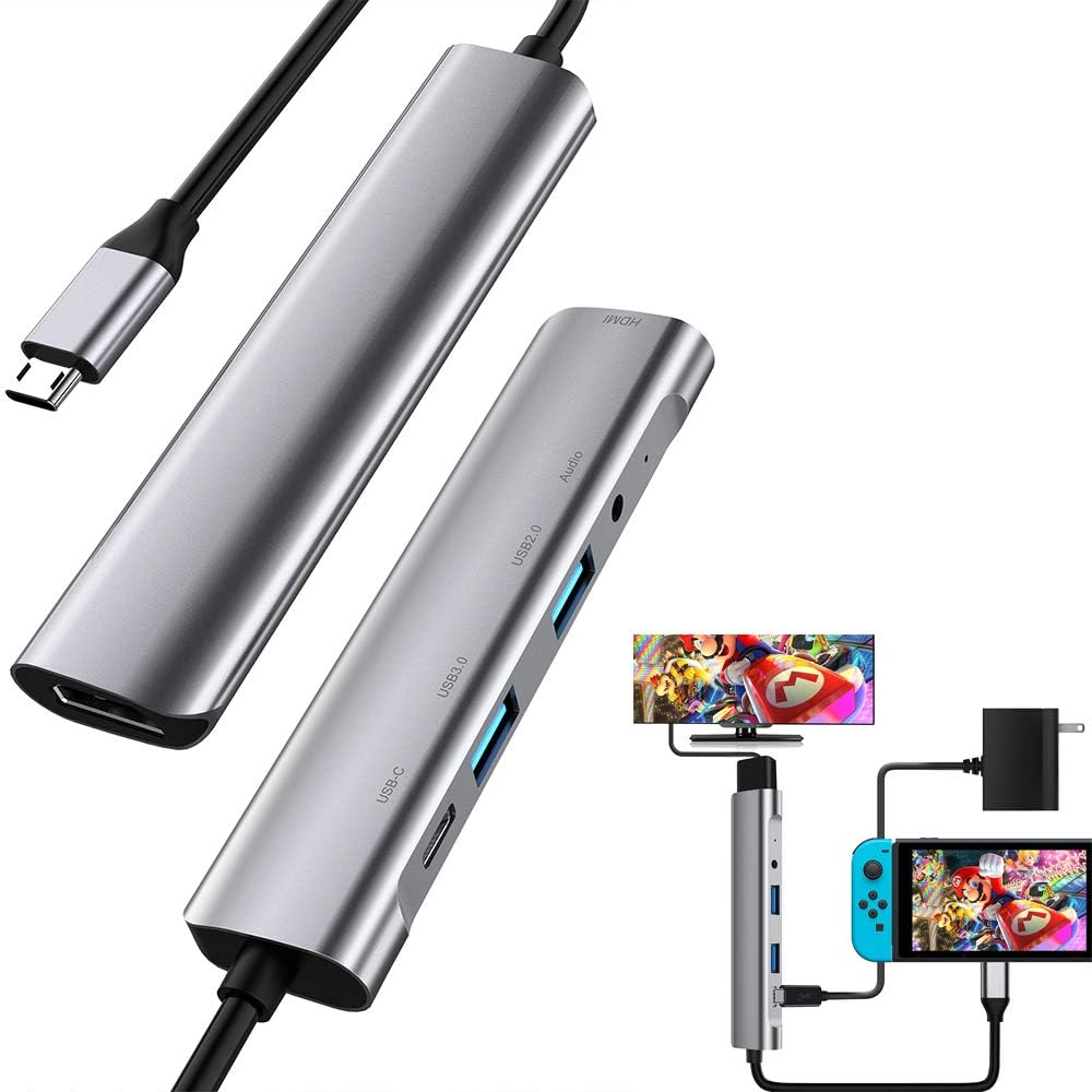 USB C to HDMI Multiport Hub,USB-C(USB3.1)Adapter PD Charger for Nintendo Switch,Portable 4K HDMI Dock for Samsung Dex Station S10/9/8/Note10/9/8/Tab S with 3.5mm Headphone Audio Travel Dock