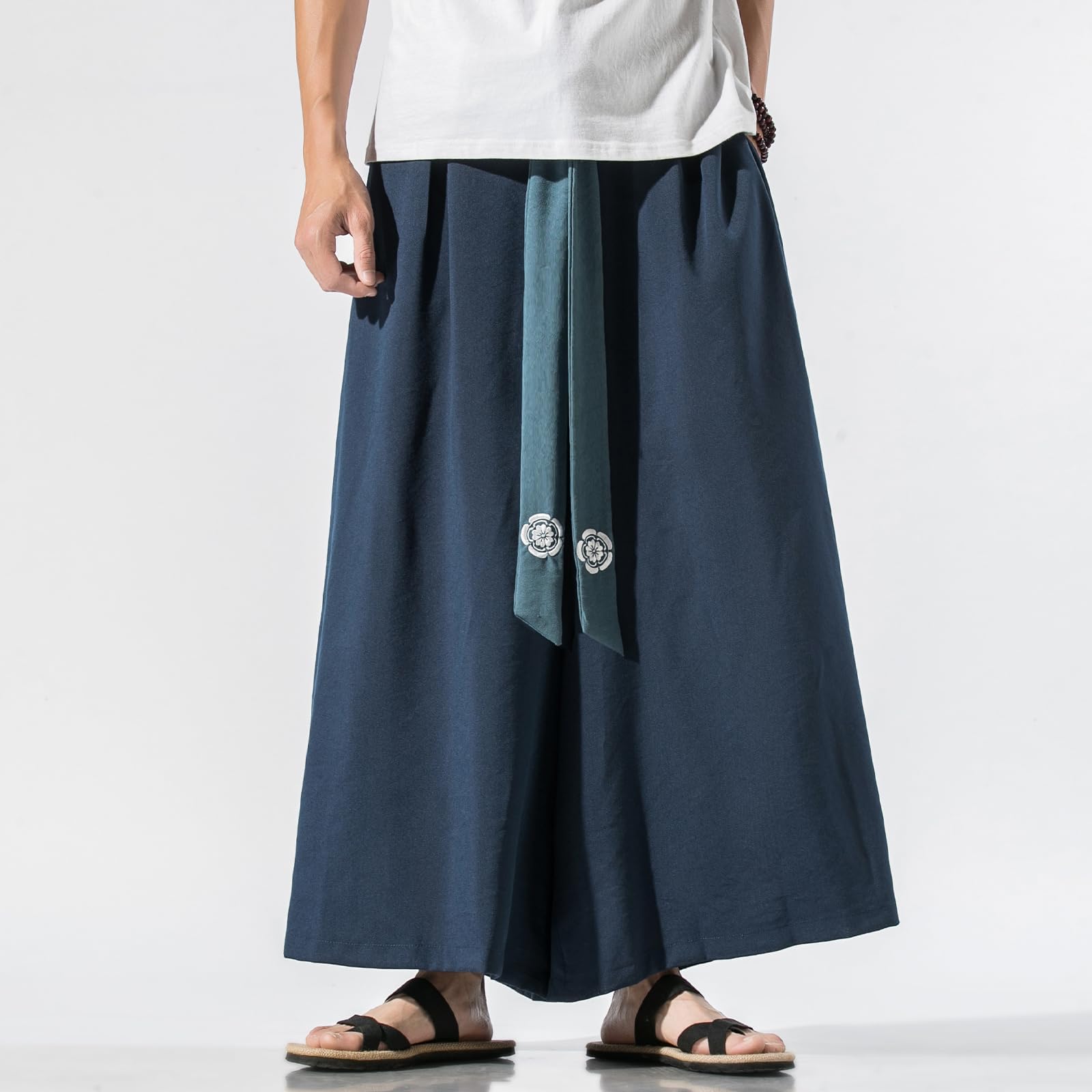 GURUNVANI Herren Hose mit weitem Bein, japanische Yogahose, Hip Hop Baggy Hose, 23k90marineblau, S 7