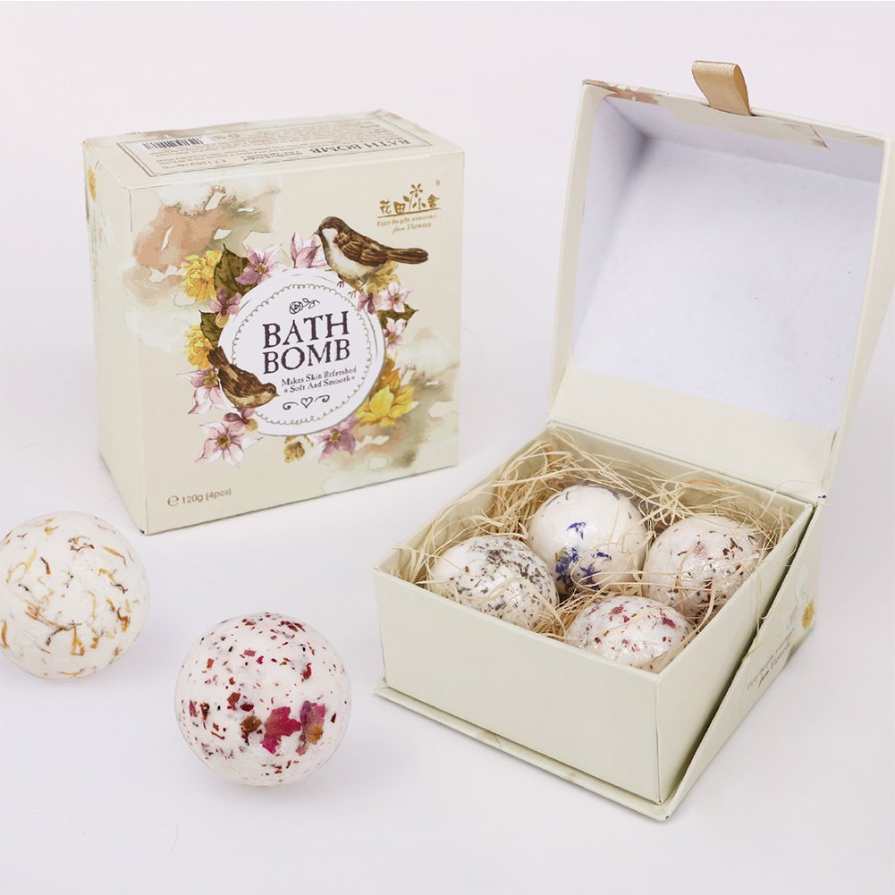 Xiujanet 4 Handmade Bath Bombs Gift Set,Birthday Gift- Floral Fragrances All Natural with Sea Salt and Essential Oils,Soften & Restore Skin -For Relaxing & Luxurious Baths