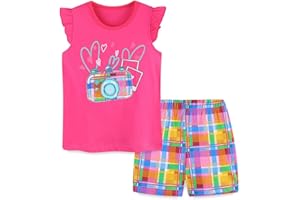 VEOAY Girls Summer Outfits Toddler Girl Shorts Set Cotton Casual Short Sleeve Shirt and Shorts 2-7T…