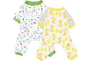 Scheppend 2-Pack Pet Clothes Puppy Cute Pajamas Dogs Cotton Rompers Cats Jumpsuits Cosy Apparel Dog Shirt Small Canine Costumes, Duck & Fish S