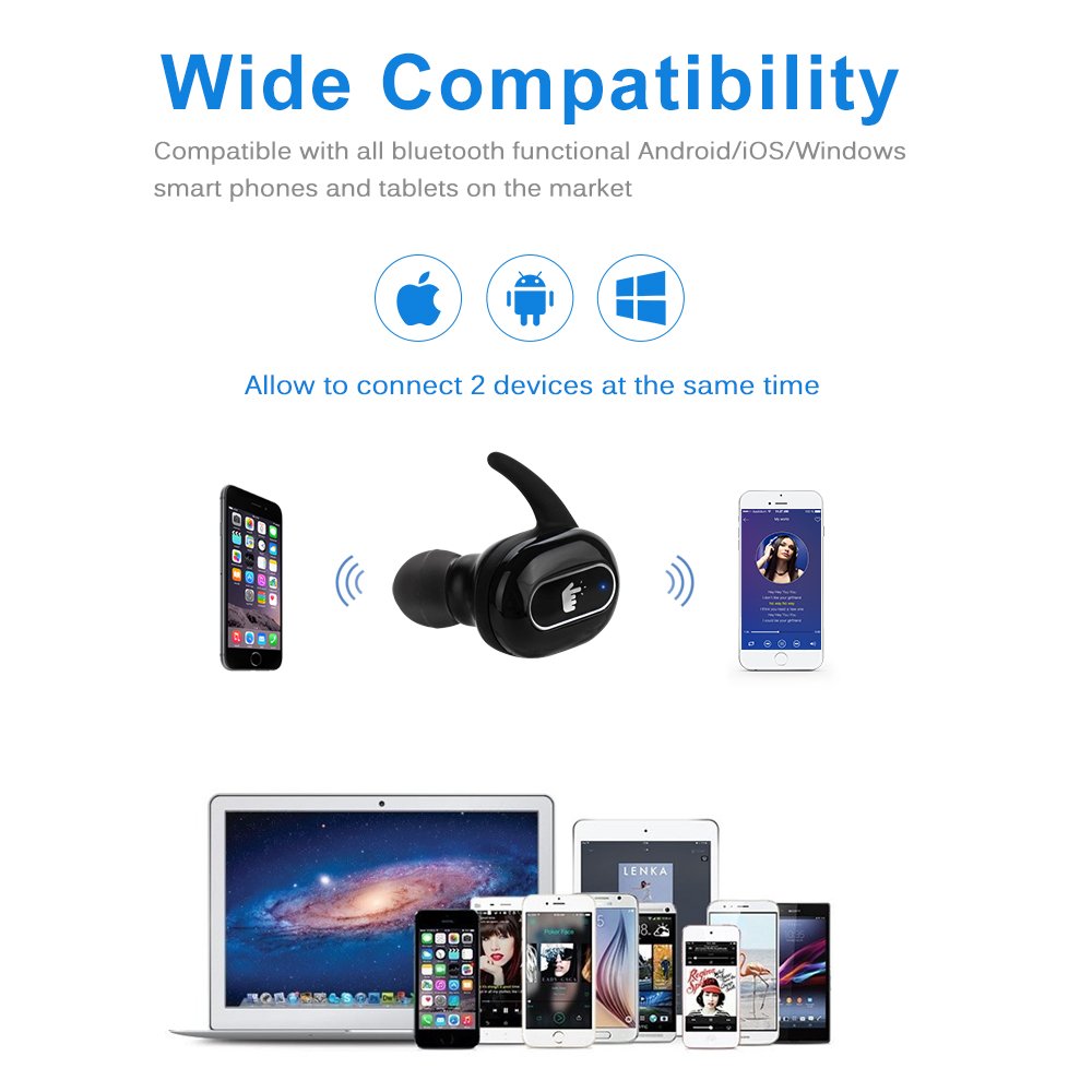 Bluetooth Earbud, Mbuynnow Wireless Headphone Waterproof Earbuds Car Headset with Mic with Portable Charger for iPhone and Android Smart Phones