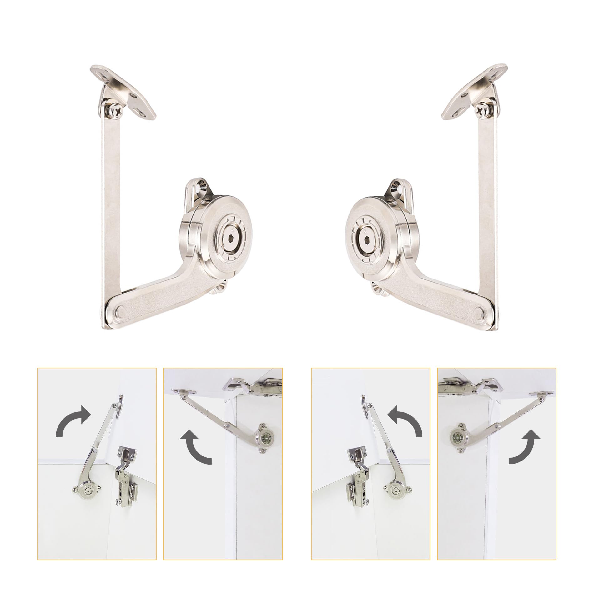 LIKERAINY 100 Degree Soft-Down Lid Support Lid Stay with Soft Close for Flap Door Toy Chest Box Top Opening Upward Arbitrary Angle Stop Hinges Mechanism Pack of 2 Sets