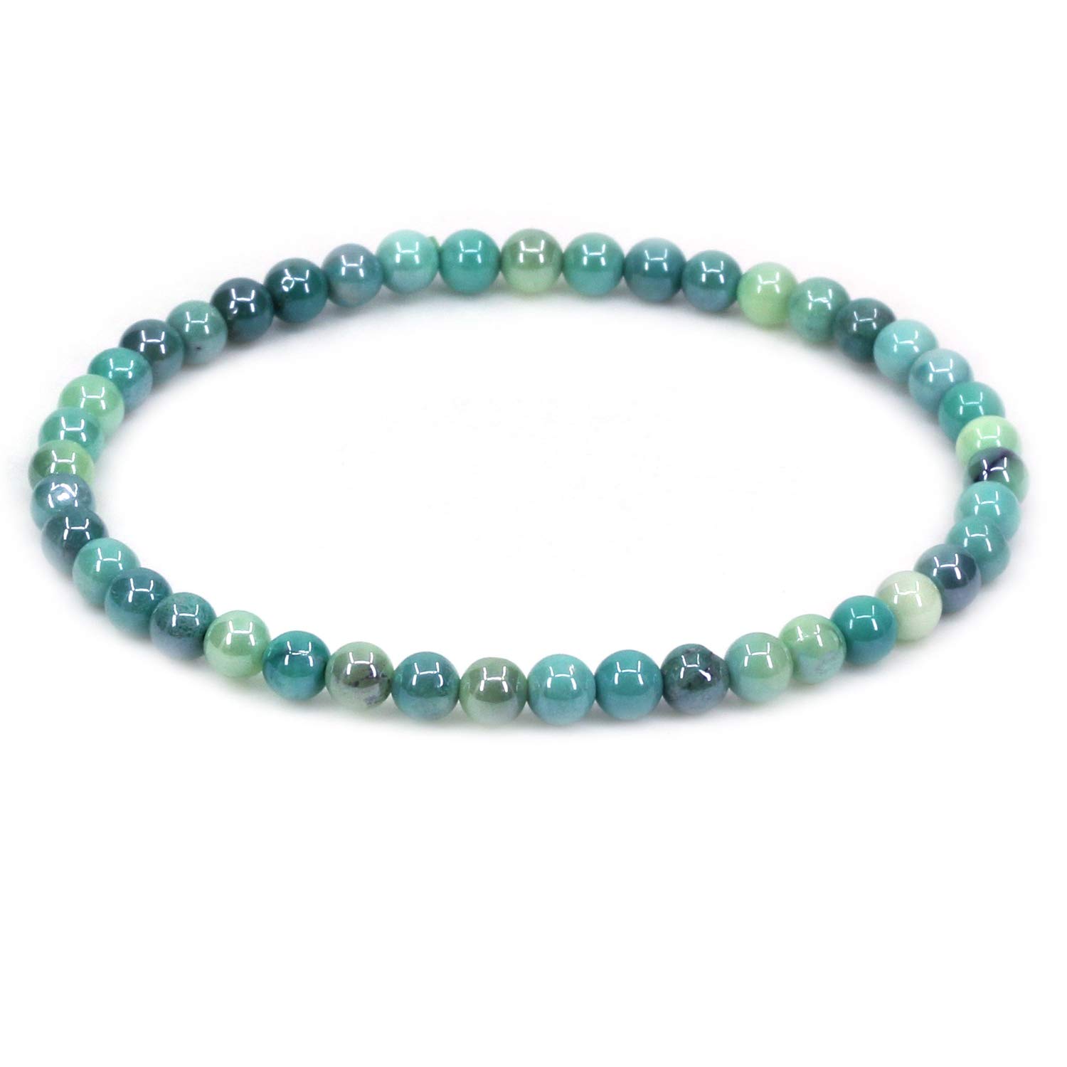 CHENYUE Natural Electroplated Green Chrysoprase Agate 4mm Round Beads Stretch Bracelet 7" Unisex