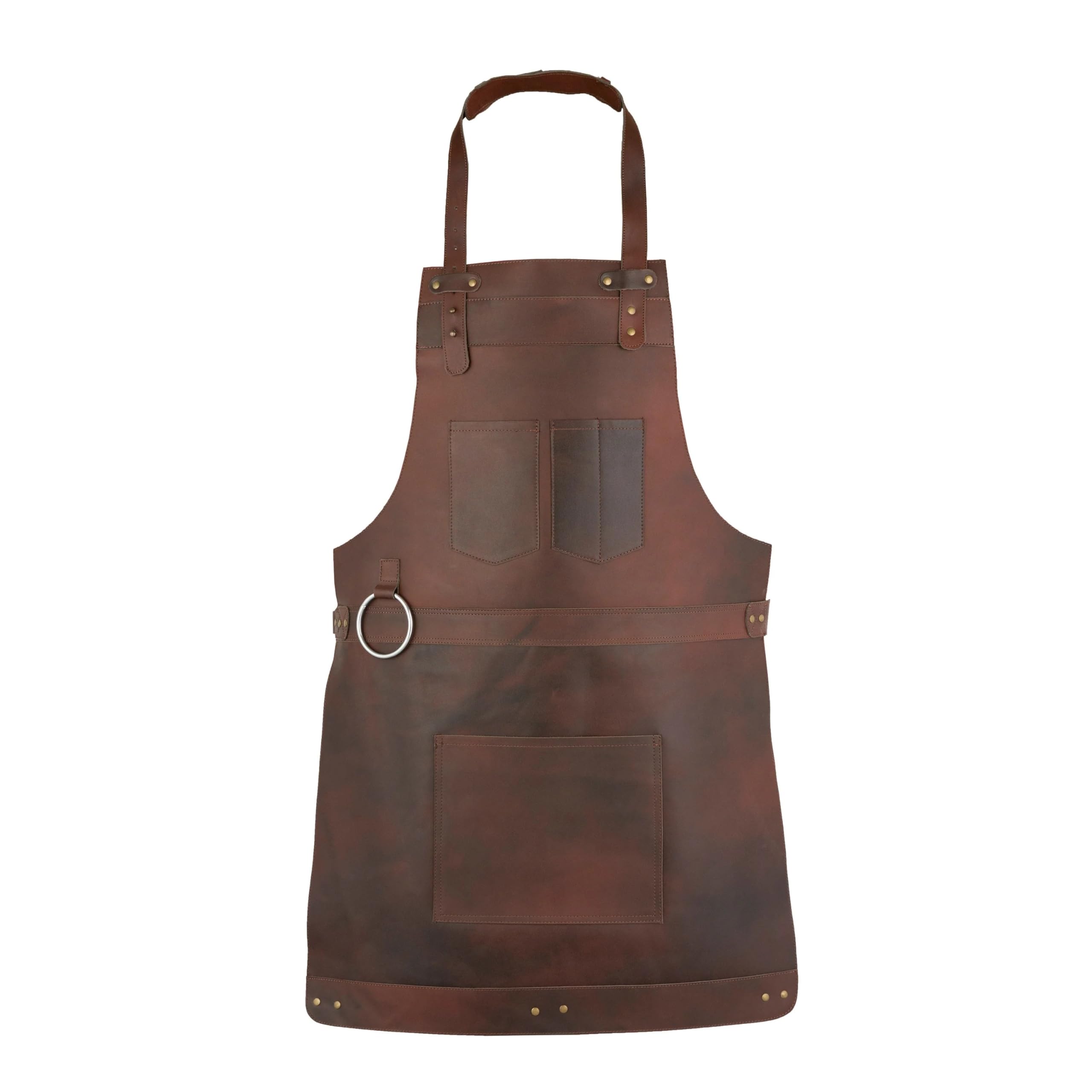 Full Grain Crossbody Handmade Leather apron Butcher, Cook, BBQ Grill, Chef, Woodwork, Apron (Brown)