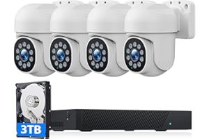 【2-Way Audio+3TB HDD】 MOSBOK 4K PoE Security Camera System,Home Security Camera System,5MP Outdoor PoE IP Cameras,Auto Tracking,PTZ,Color Night Vision,Sound/Light Alarm,24/7 Recording,0 Monthly Fee