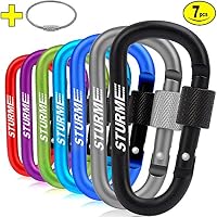 STURME Carabiner Clip 3" Aluminum D-Ring Locking Durable Strong and Light Large Carabiners Clip Set for Outdoor Camping Screw Gate Lock Hooks Spring Link Improved Design Pack (Assorted 7 Pcs)