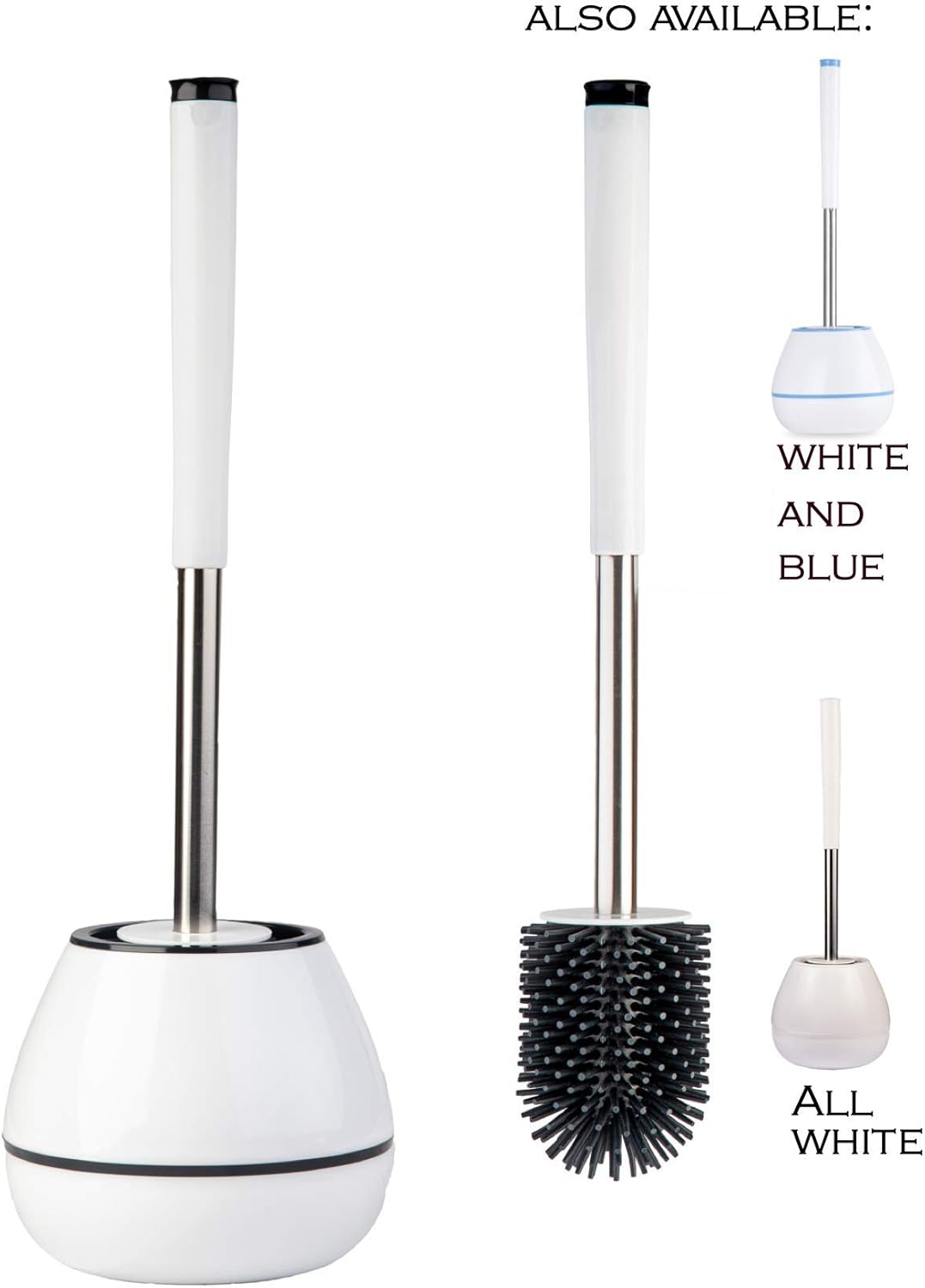 SaaGiio Silicone Toilet Brush and Holder (White and Black), Toilet