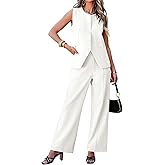 luvamia Vest Pants Suits for Women Dressy 2 Piece Business Casual Outfits Sleeveless Blazer Wide Leg Pants Pantsuit Sets