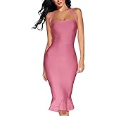 houstil Women's V Neck Halter Fishtail Bandage Bodycon Dress Party